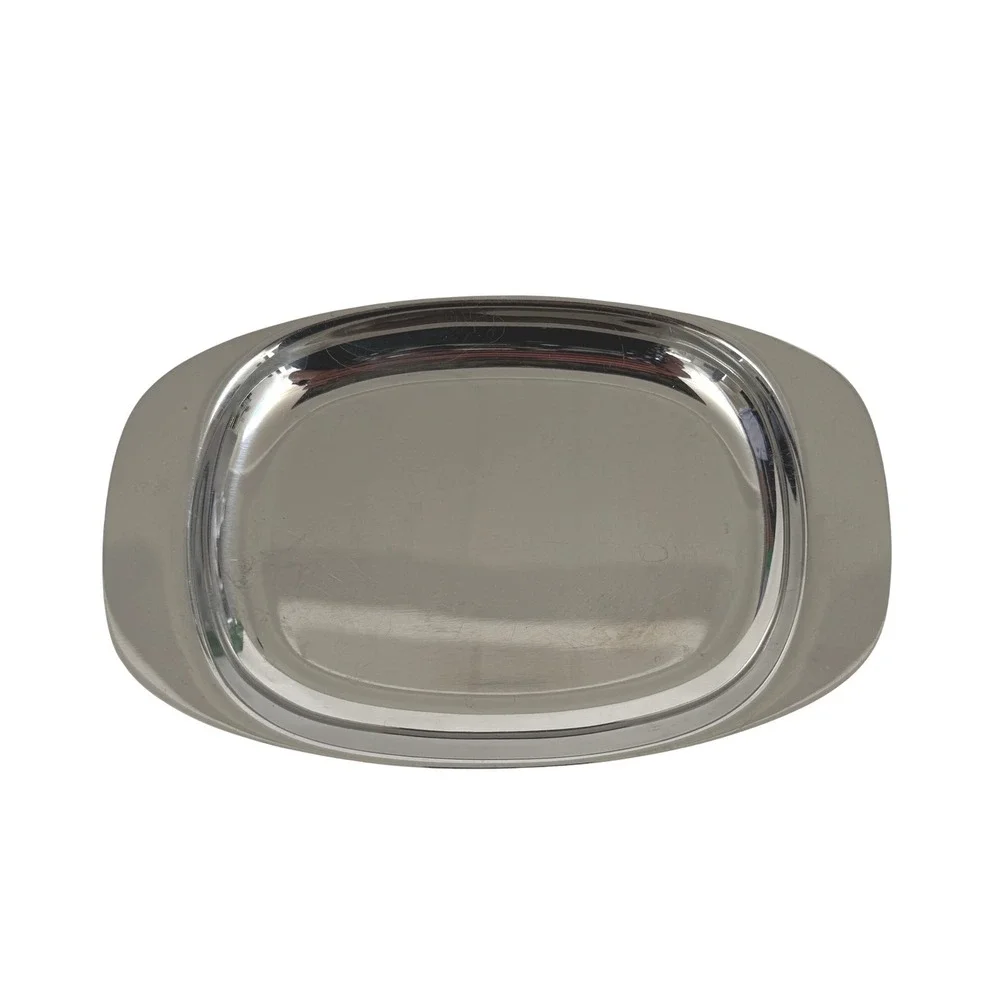 Vintage WMF Cromargan Ribbed Crystal Glass Butter Dish Tray MCM‎ Germany